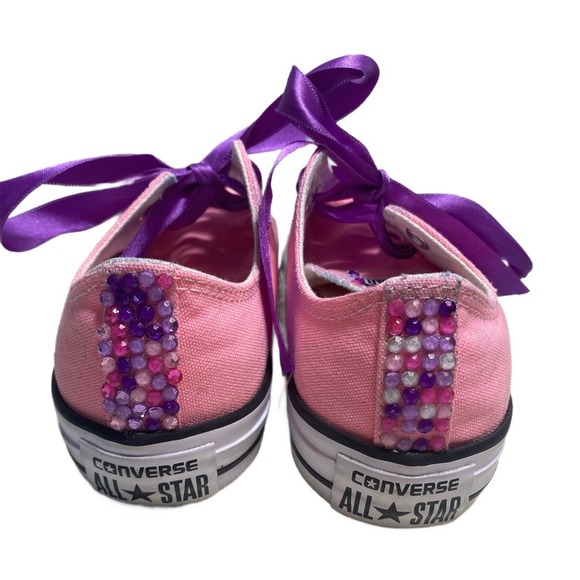 Converse All Star low-top Pink Purple Customized Rhinestone Bling sneakers Sz 6 - Picture 3 of 6